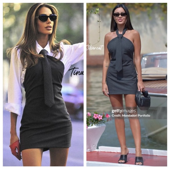 Bloggers’ Fave! NEW Zara Pinstripe Halter Neck Tie Detail Minidress Large Gray - Picture 4 of 16